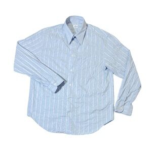 Armani Collezioni mens XL light blue stripe textured cotton button up shirt EUC